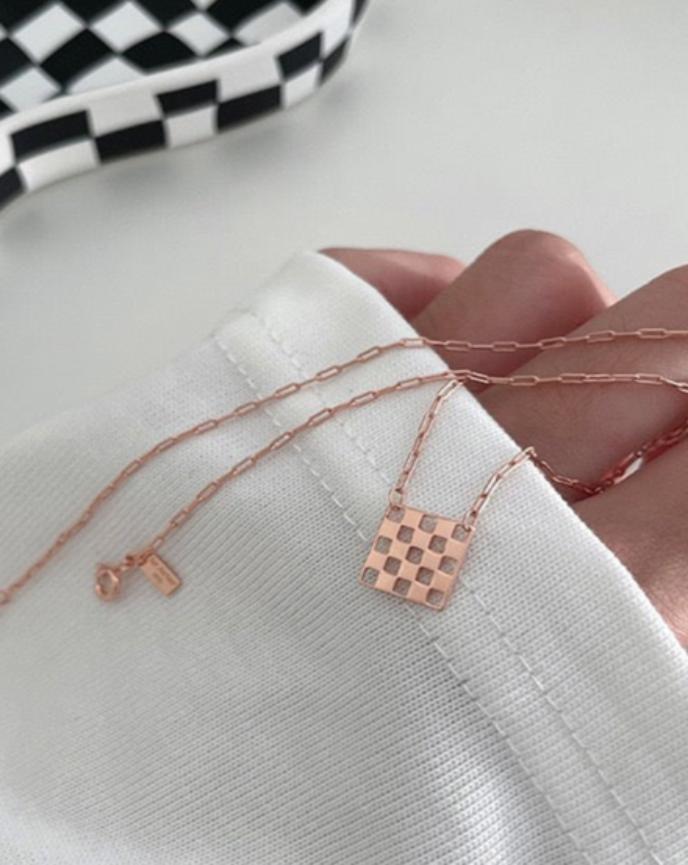 Checkerboard Rose Gold Necklace