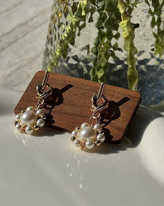 French Style Sunflower 14k Gold-Plated Handmade Pearl Earrings