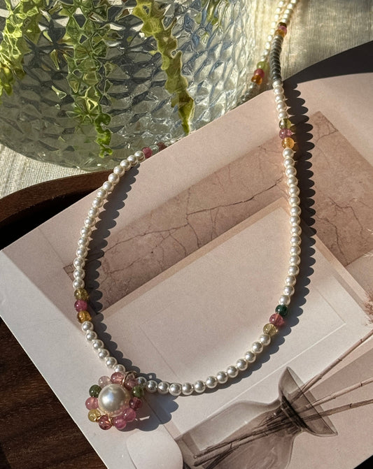 Sunflower Tourmaline Pearl 14k Gold-Plated Necklace