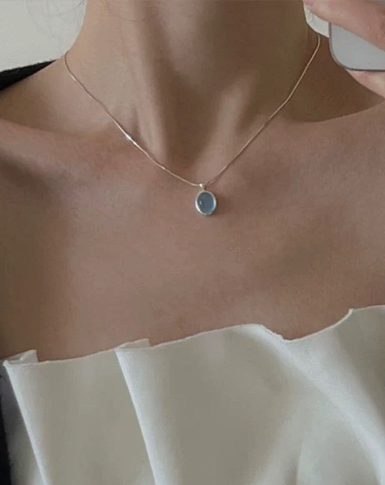 Aquamarine Moonstone Unisex Sterling Silver Necklace