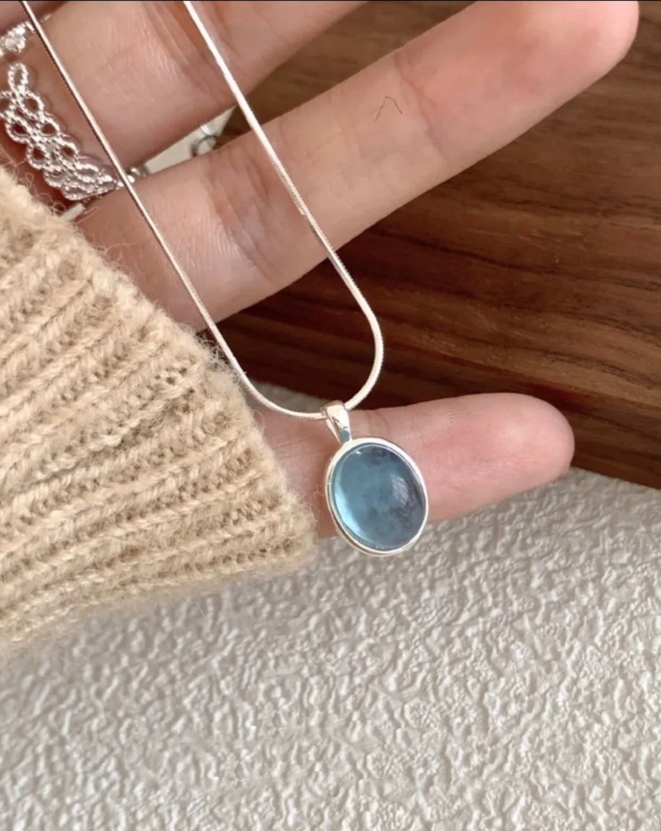 Aquamarine Moonstone Unisex Necklace 