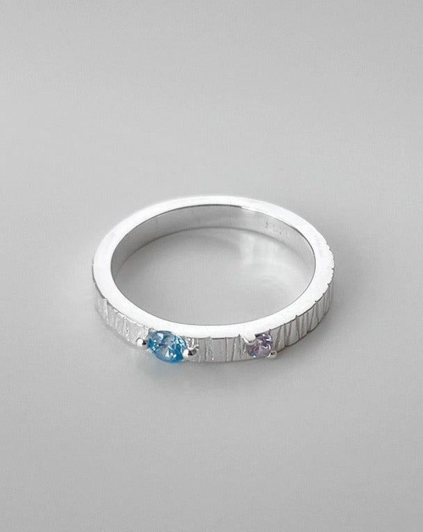  Wide Band with Two Zirconias silver rings