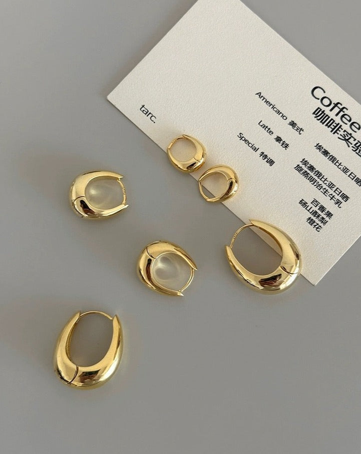 Classic Gold Oval Huggie Hoop Clip On Earrings