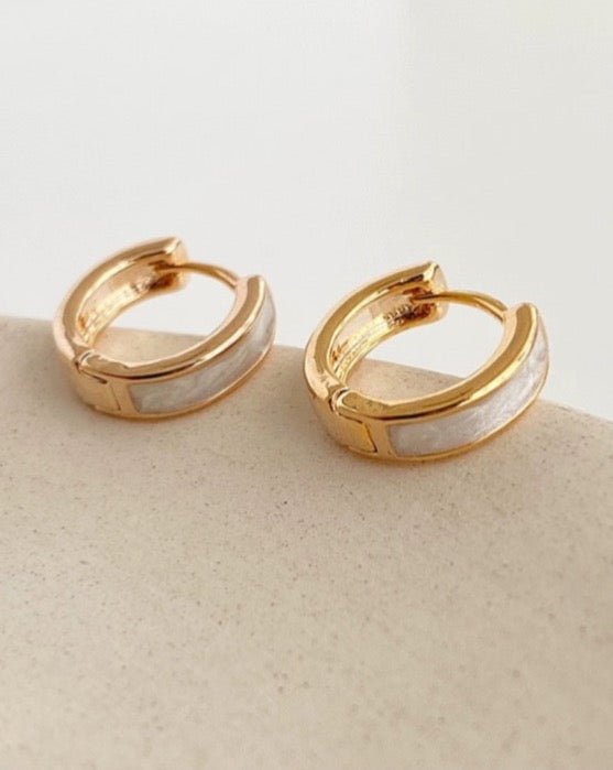 Enamel Pearl Circular Gold-Plated Hoop Earrings