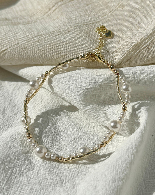 Handmade 14k Gold-Plated French Romantic Pearl Bracelet