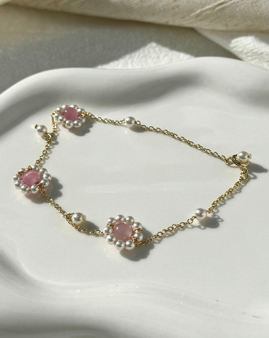 Hand-Crafted Pink Tourmaline Pearl 14k Gold-Plated Bracelet