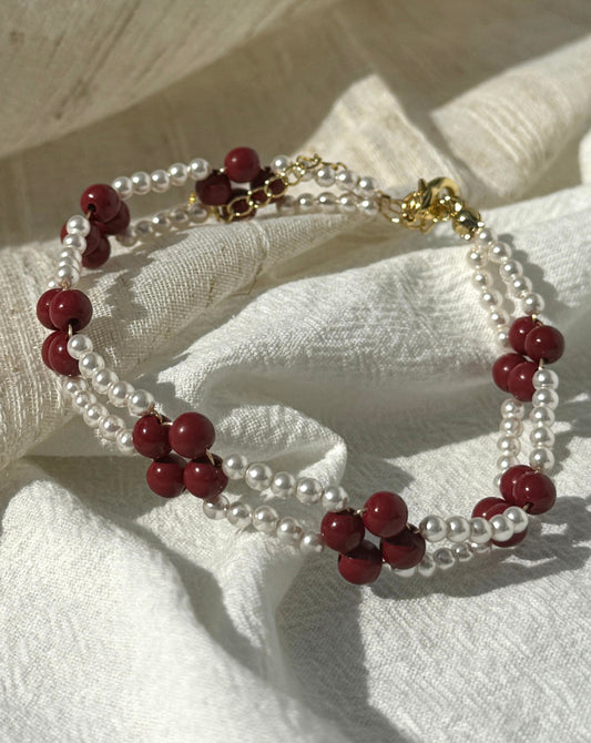 Handmade Elegance Cinnabar Pearl Bracelet