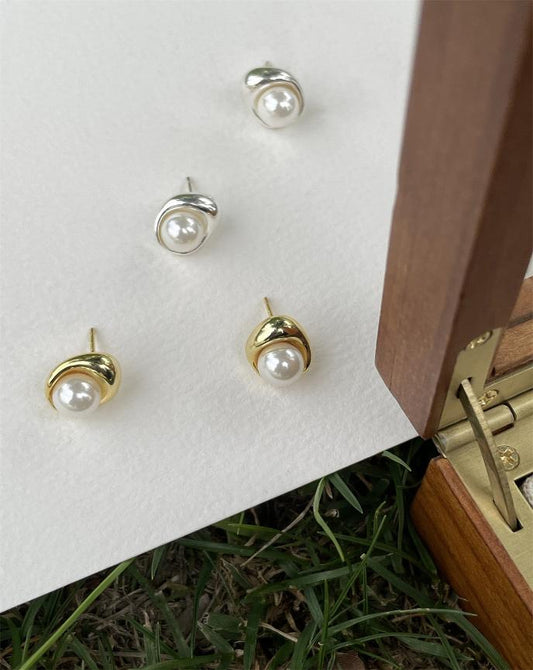 Gold and Silver French Pearl Earrings