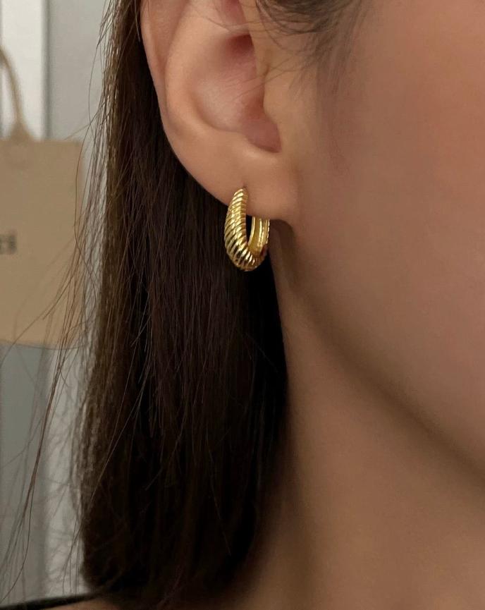 Gold plated french earrings on model