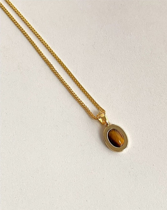 Tiger's Eye Crystal Minimalist Vintage Gold-Plated Necklace