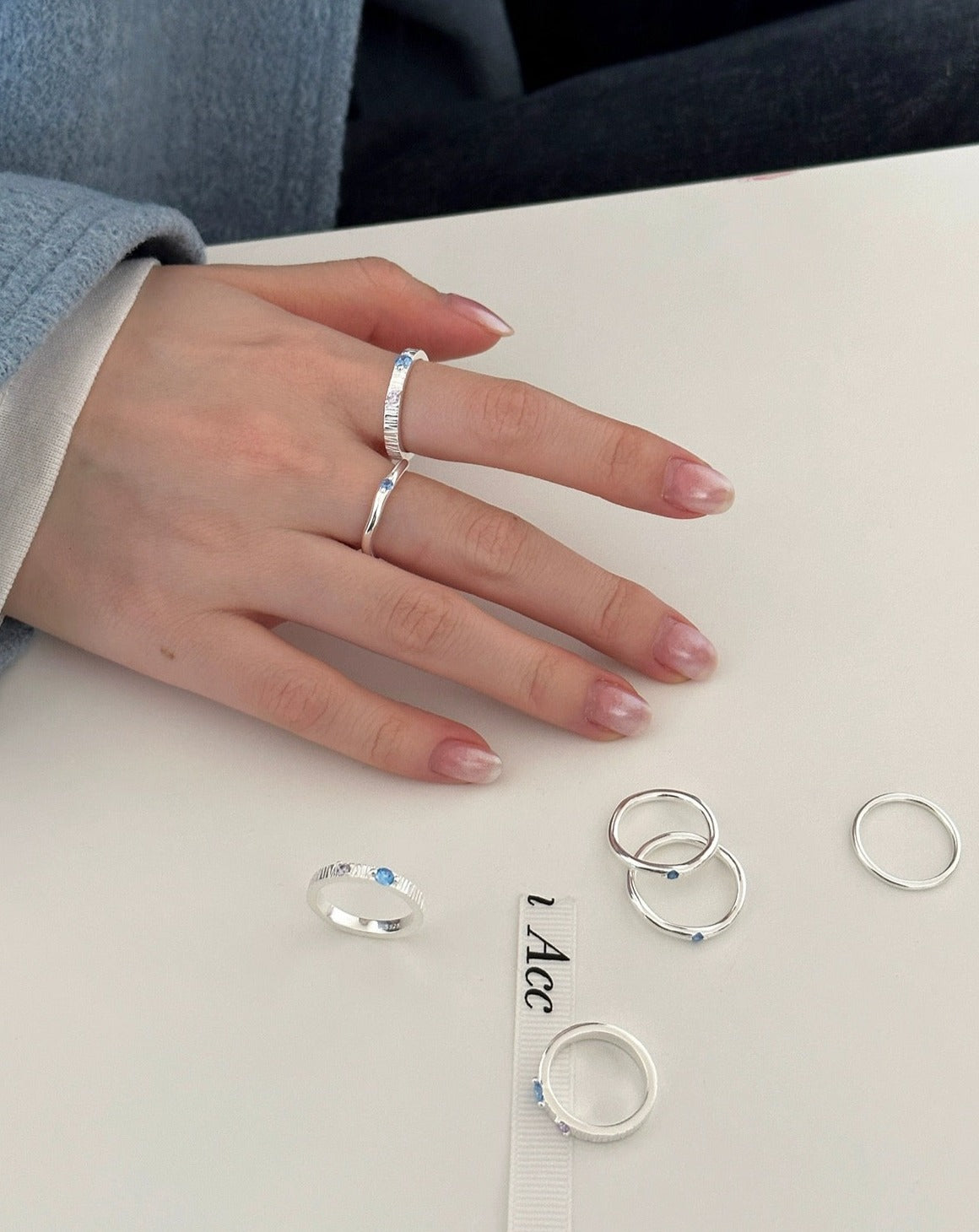 Thin Band with One Zirconia - Wide Band with Two Zirconia silver rings