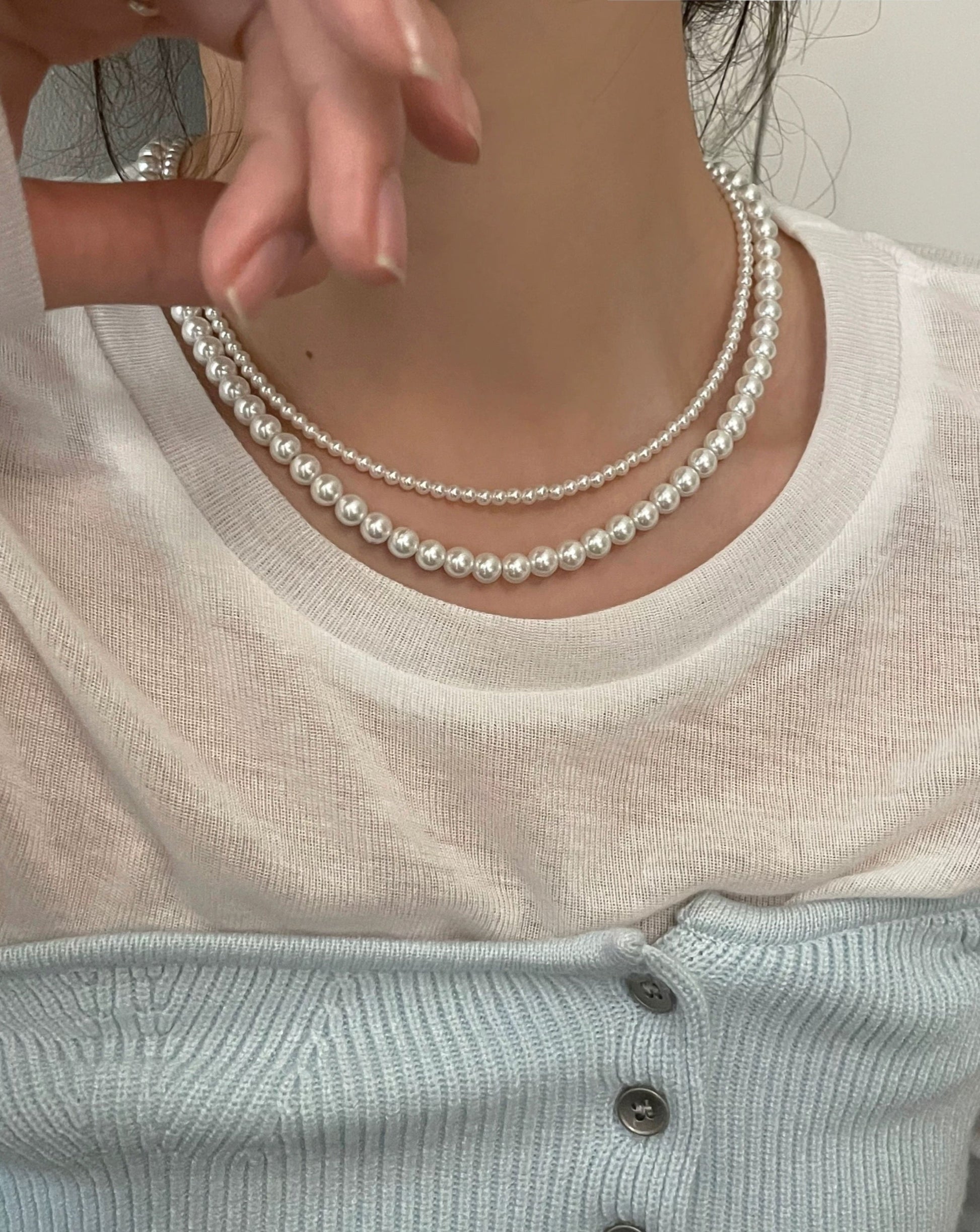 Pearl necklace women stackable 